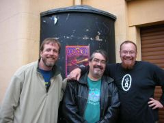 Foege, Eddie and Looky outside the Harmonie